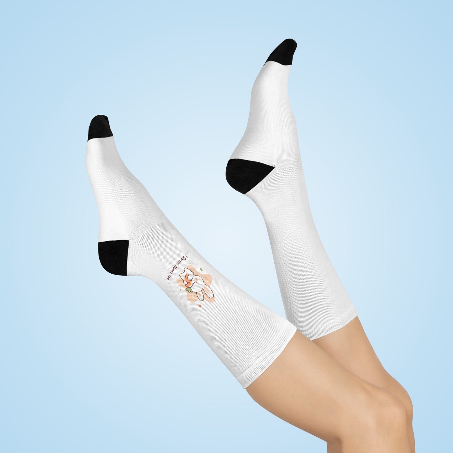 Cushioned Crew Socks - "I Carrot About You" Cute Rabbit Design