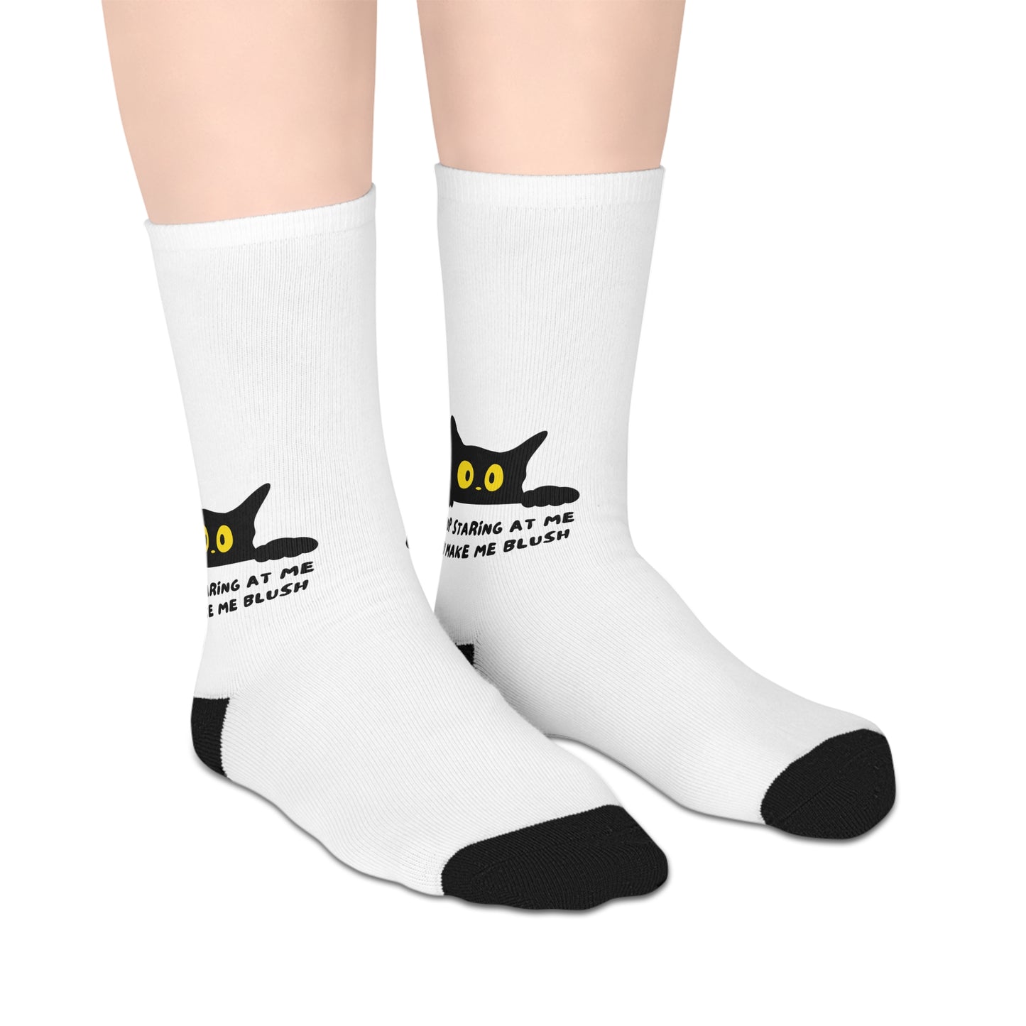 Funny Cat Mid-Length Socks - "Stop Staring, You Make Me Blush"