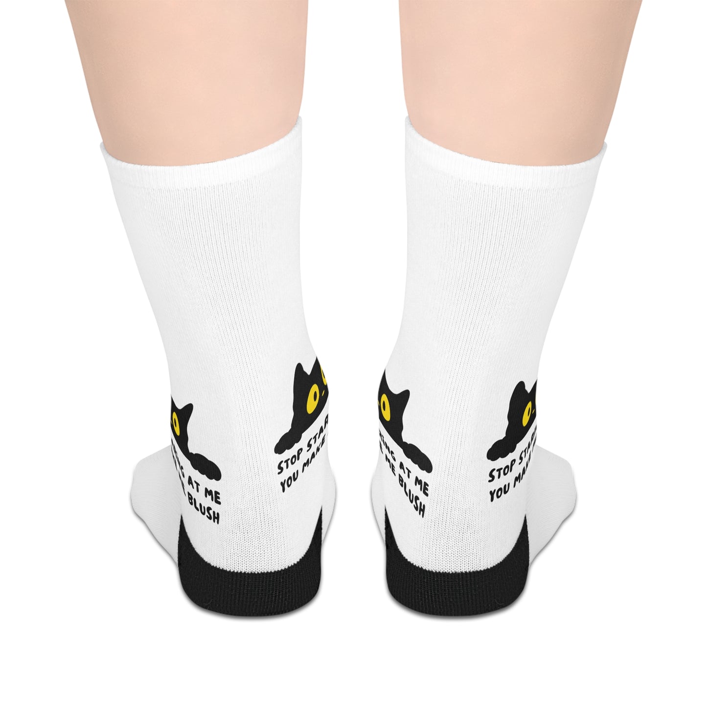 Funny Cat Mid-Length Socks - "Stop Staring, You Make Me Blush"