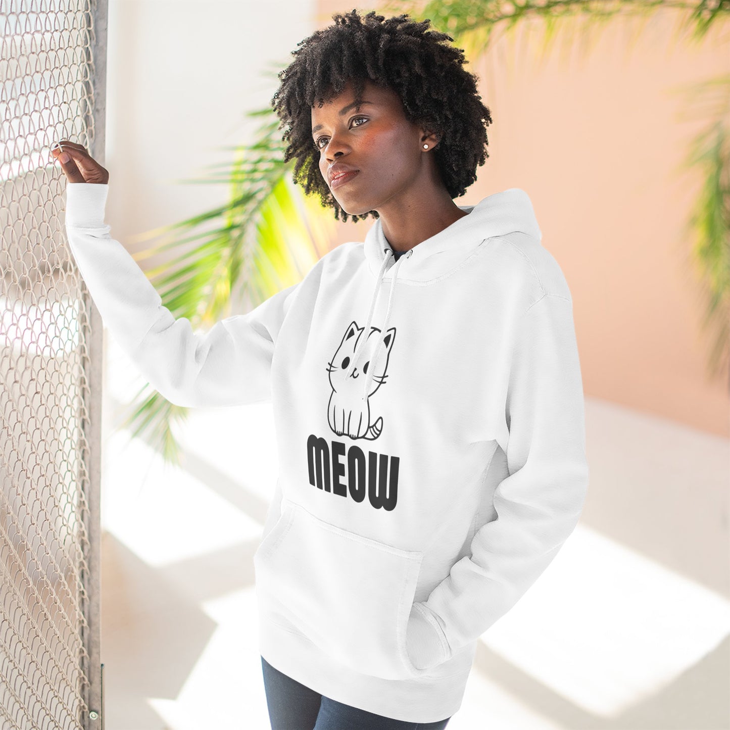 Cute Cat Meow Fleece Hoodie – Perfect for Pet Lovers