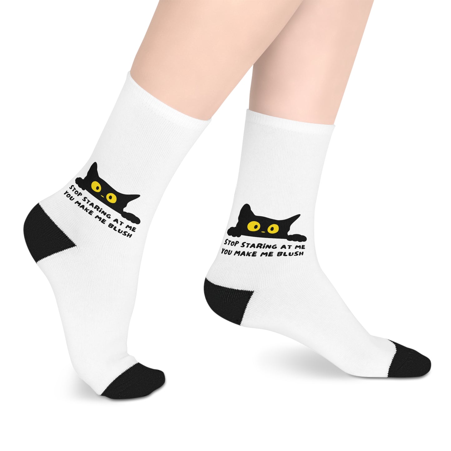 Funny Cat Mid-Length Socks - "Stop Staring, You Make Me Blush"