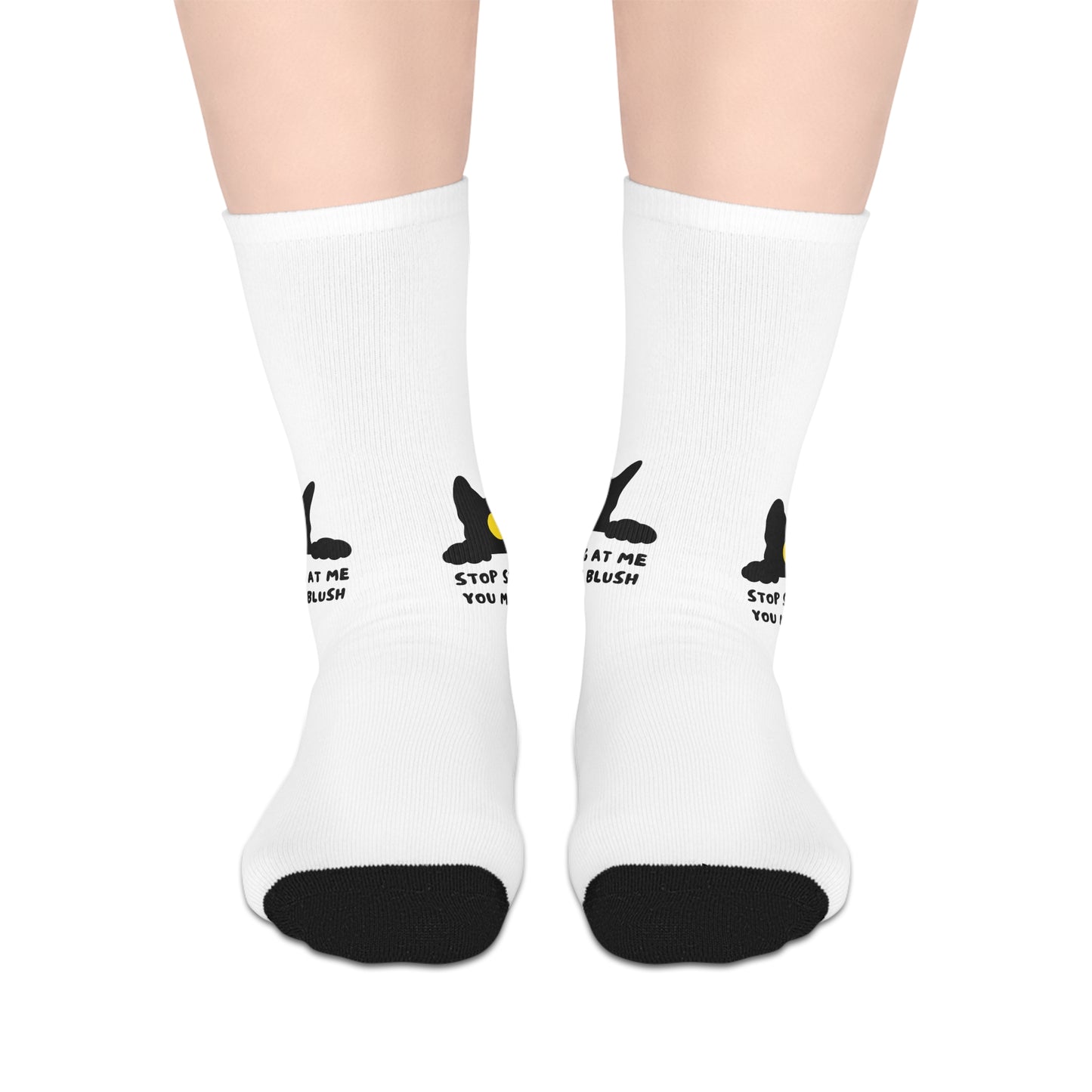Funny Cat Mid-Length Socks - "Stop Staring, You Make Me Blush"