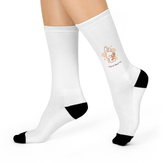 Cushioned Crew Socks - "I Carrot About You" Cute Rabbit Design