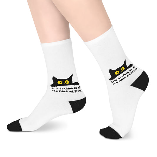 Funny Cat Mid-Length Socks - "Stop Staring, You Make Me Blush"