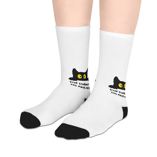 Funny Cat Mid-Length Socks - "Stop Staring, You Make Me Blush"